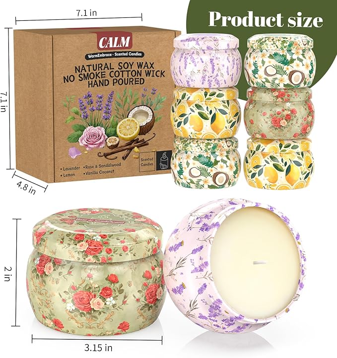 WarmEmbrace Scented Candles for Women, 8 Pack Soy Candle Set, 4.4OZ Candles for Home Scented, Candle Gift Set for Women, Lavender/Coconut and Christmas Holiday Candles, Total 240H Burning Time