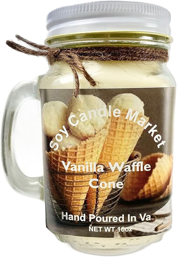 Soy Scented Candles | Handmade & Highly Aromatic Candles Burns Upto 85 Hours in Glass Jar - Perfect for Home Decor, Wedding, Birthday, Dinner (Vanilla Waffle Cone, 16 oz)