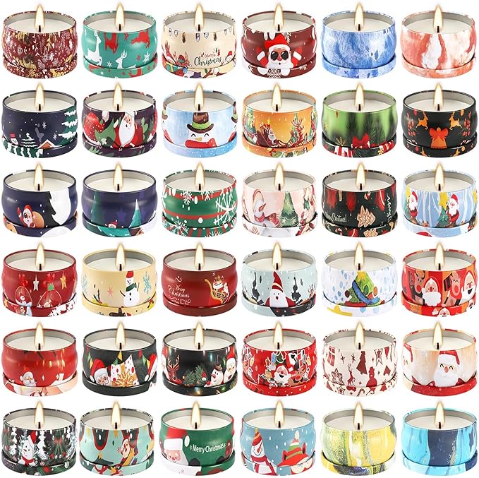 36Pack Christmas Scented Candles Sets,Long Burning,2.5oz Natural Soy Wax with Essential Oils Decorative Aromatherapy Candles for Christmas，Thanksgiving Gift, Home Scented