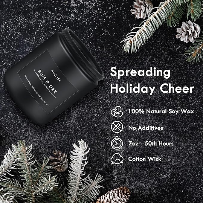 Winter Candle Gift Set for Men – 4 Pack Soy Candles with Balsam Cedar, Teak & Mahogany, Whiskey Tobacco, Rum & Oak – Masculine Scented Candles for Home, Christmas Gift Set for Dad Fathers Day