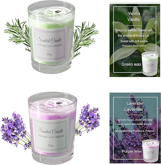 Jar Candles Set - 5PC Scented Candles, Aromatherapy Candle, Soy Wax Candle, Huideng Candle for Home Scented, Lavender/Vanilla/Rose/Lemon/Jasmine Candle Fragrance