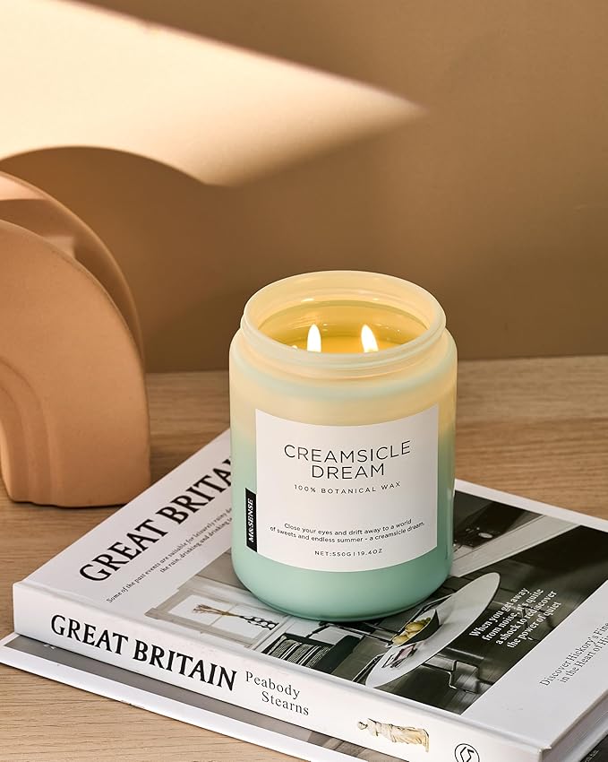 M&SENSE Orange Creamsicle Scented Candle, 19.4oz 110 Hours Slow Burning Non Toxic Natural Soy Wax 2 Wick Candle for Home Scented, Long Lasting Home Fragrance Gifts for Housewarming & Anniversry