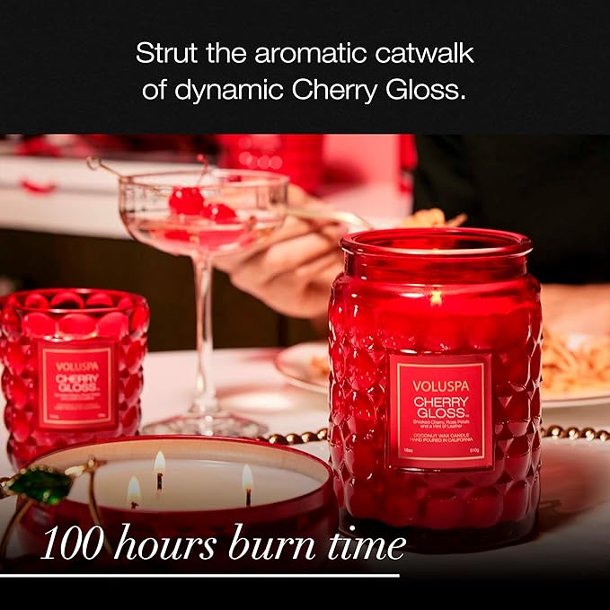 VOLUSPA Cherry Gloss 18 oz Scented Coconut Wax Candle for Home Fragrance