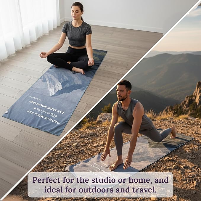 Non Slip Hot Yoga Towel for Yoga, Machine Washable Yoga Towel with Silicone Grip, Quick Drying & Super Absorbent, Multi-Purpose Perfromance Mat 26.5" x72", Perfect Yoga Gift for Woman & Men (Mountain)