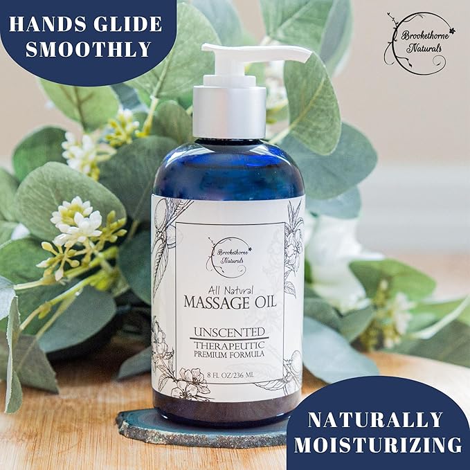 Unscented Massage Oil for Massage Therapy – 100% Natural Body Oil with Sweet Almond, Grapeseed & Jojoba for Premium Glide – Pure Carrier Blend for Aromatherapy – Brookethorne Naturals (Pack of 2)