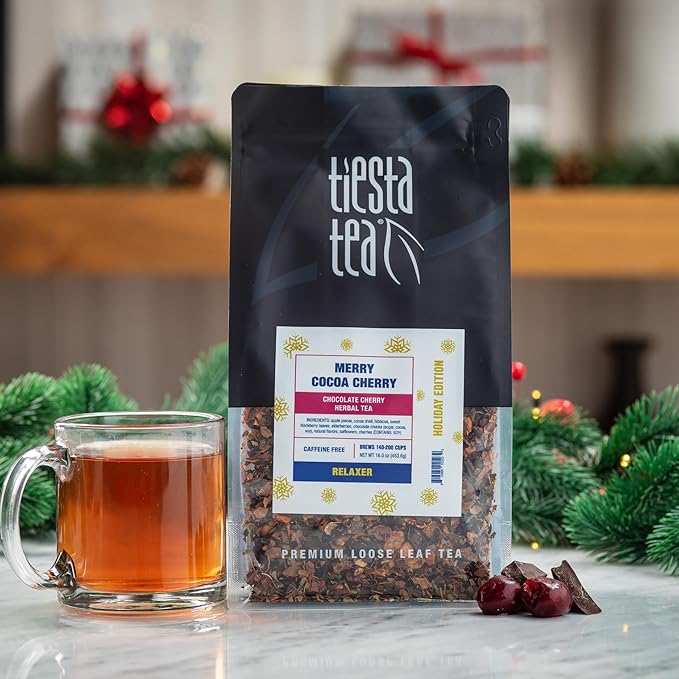 Tiesta Tea - Merry Cocoa Cherry Loose Leaf Tea, Chocolate Cherry Herbal Blend, Non-Caffeinated, Hot or Iced, Makes up to 200 Cups in Resealable Bulk Pouch, 16 Ounce