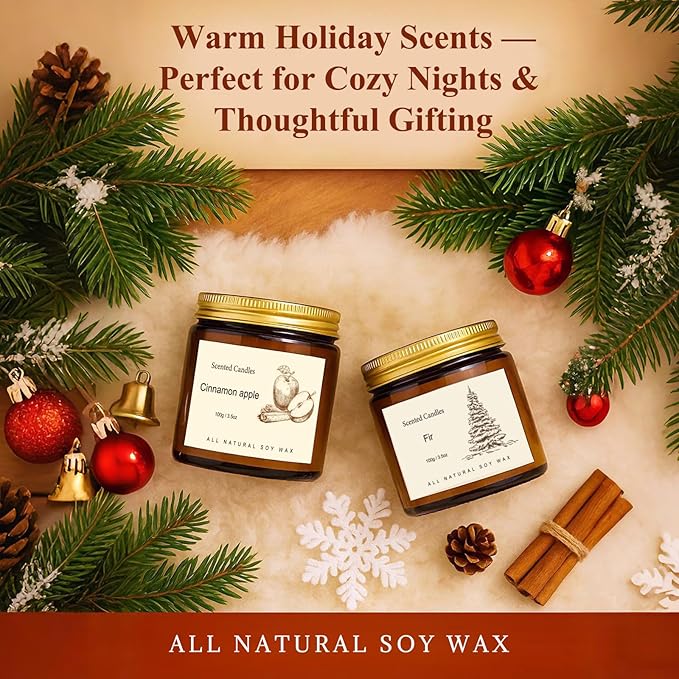 6 Pack Candles for Home Scented,Long Lasting Soy Candles for Home,Holiday Scented Candle Gift Set with Cinnamon Apple,Pumpkin Chai&Vanilla,Natural Aromatherapy Candles,Holiday Gifts for Women