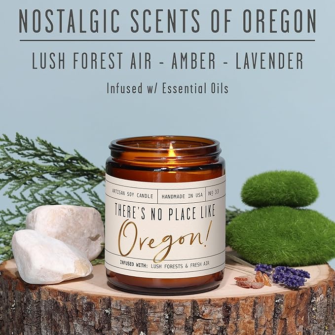 Oregon Gifts, Oregon Decor for Home - 'There's No Place Like Oregon Candle, w/Lush Forests & Fresh Air I Oregon Souvenirs I Oregon State Gifts I 9oz Jar, 50Hr Burn, USA Made