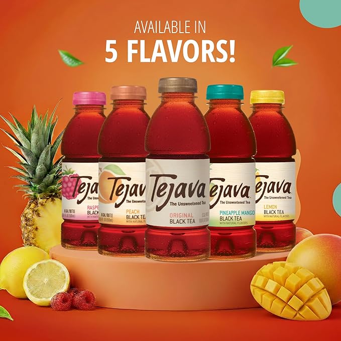 Tejava Raspberry Black Tea, 6 Pack 16.9 oz PET, Unsweetened, Ready-to-Drink Premium Iced Tea