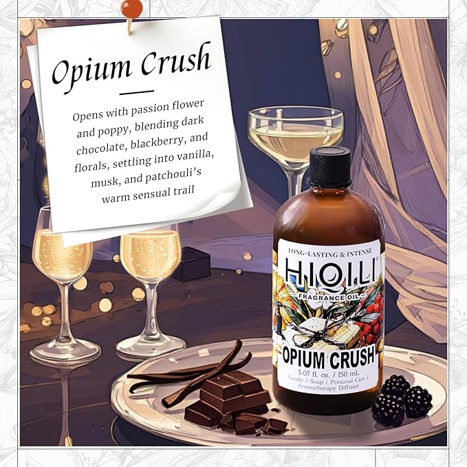 HIQILI Opium Crush Fragrance Oil, Vanilla & Chocolate Scents, for Candle, Soap Making, Essential Oil Diffuser Use, Hair Care - 5.07 Fl Oz