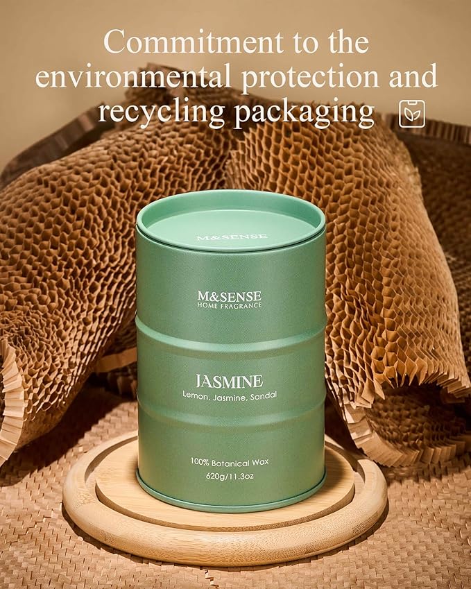 M&SENSE Jasmine Scented Candles Large, Natural Soy Candles 21.2oz 120 Hour Slow Burning,Aromatherapy Candle for Stress Relief Meditation Relaxing