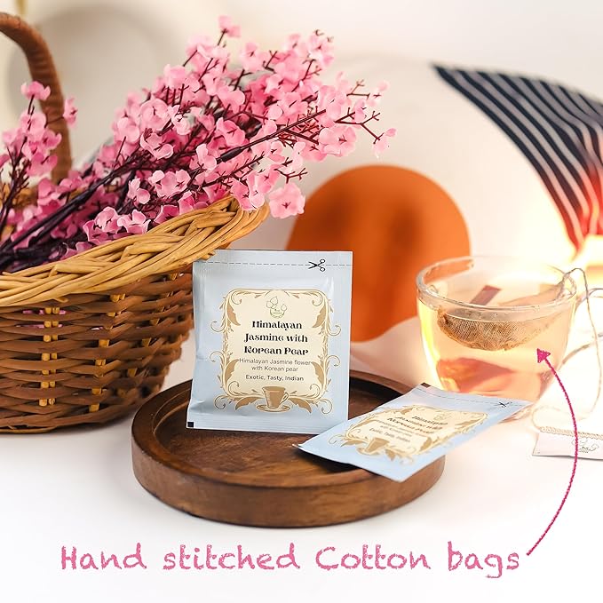 THE VEDAS Himalayan Jasmine Tea With Korean Pear | Caffeine free Herbal Tea | Biodegradable Cotton Teabags | 20 Tea Bags(Pack of 1)