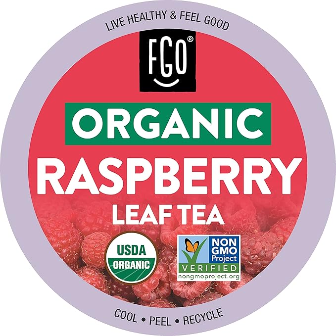 FGO Organic Raspberry Leaf Tea K-Cup Pods for Keurig, 24 Count (Pack of 1), Naturally Caffeine-Free Herbal Tea, USDA Organic, Non-GMO, & Recyclable