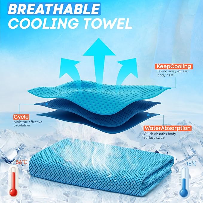 UZIPIN 4 Pack Cooling Towels (40"x 12"), Soft Breathable Gym Towels, Outdoors Ice Towel for Neck and Face, Camp Essentials Microfiber Sweat Towels for Gym, Run, Yoga, Workout, Travel, Climb