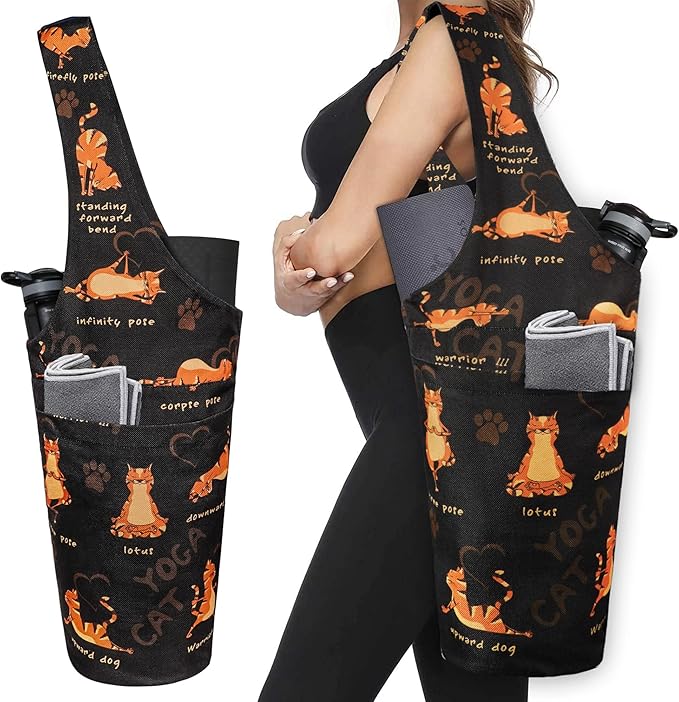 Fashion Printed Yoga Mat Bag with Large Side Pocket & Zipper Pocket Long Tote Yoga Bag Fit Most Size Mats - Holds More Yoga Accessories