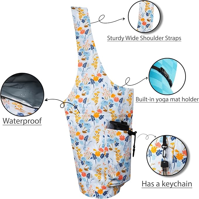 jswuffx Yoga Mat Bag Yoga Tote Bag with Large Waterproof Zipper Pocket and Drawstring Pocket Yoga Mat Bag Carrier Fit Most Size Mats and All You Stuff
