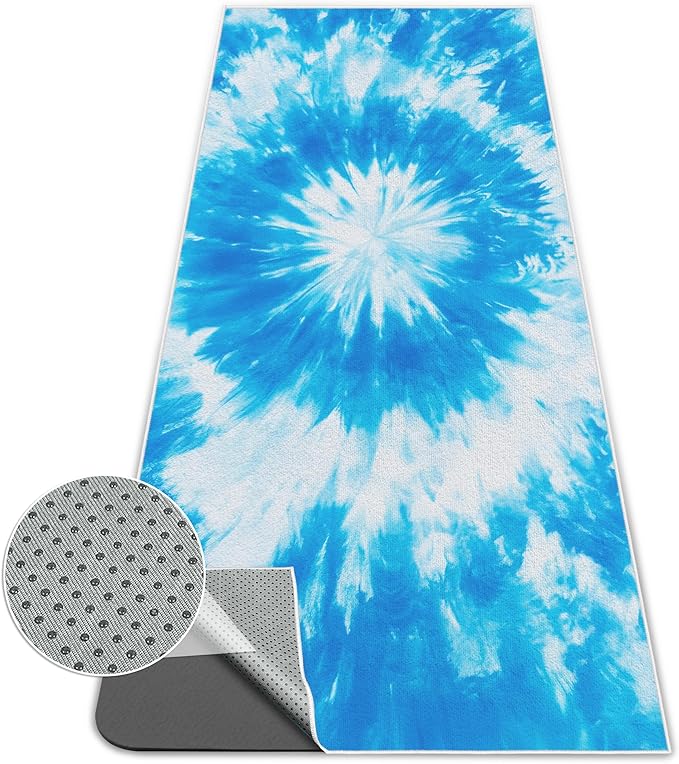 alissgorat Yoga Mat Towel,Hot Yoga Towel High-Definition Pattern,Machine Washable with Ultra-Absorbent Yoga Towels for Hot Yoga Non Slip for Fitness,Exercise,Pilates,72 x 27 in,Blue & White