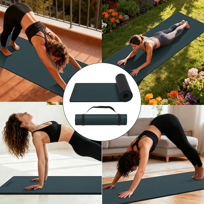 onlyhe Extra Thick 12mm TPE Exercise Yoga Mat with Strap, 1/2 Inch Non-slip Workout Mat for gymnastics, Pilates, Home, Workout, Gym Floor Fitness