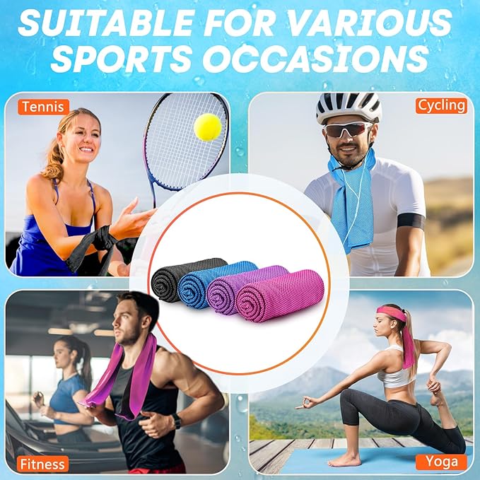 UZIPIN 4 Pack Cooling Towels (40"x 12"), Soft Breathable Gym Towels, Outdoors Ice Towel for Neck and Face, Camp Essentials Microfiber Sweat Towels for Gym, Run, Yoga, Workout, Travel, Climb