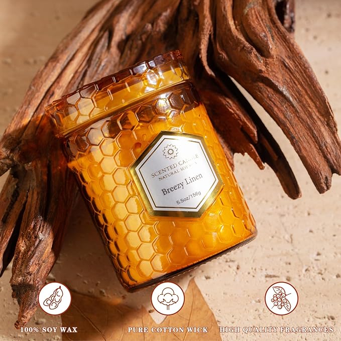 6 Pack Natural Soy Wax Jar Candles for Home, Scented Aromatherapy Gift Set for Women, 33 oz 240 Hour Long Lasting, for Birthday, Valentine's Day, Amber