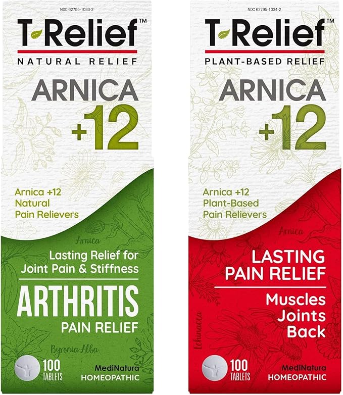 MediNatura Whole Body + Joints Bundle T-Relief Arnica +12 Natural Arthritis Pain Tablets 100ct + T-Relief Arnica +12 Natural Pain Relieving Tablets 100ct