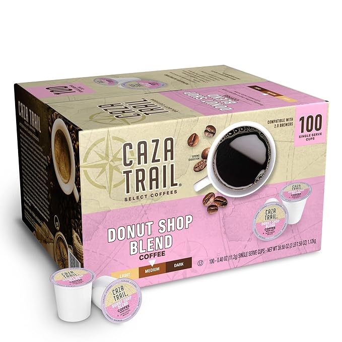 Caza Trail Coffee Pods, Donut Shop Blend, Single Serve 100 Count (Pack of 1) (Packaging May Vary)