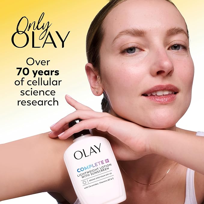 Olay Complete+ Face Moisturizer with Sunscreen SPF 40, For Sensitive Skin,Broad Spectrum Sun Protection,Fragrence-Free-No White Cast on All Tones,Nourishes Moisture Barrier-Ceramides,6 Oz(Pack of 2)