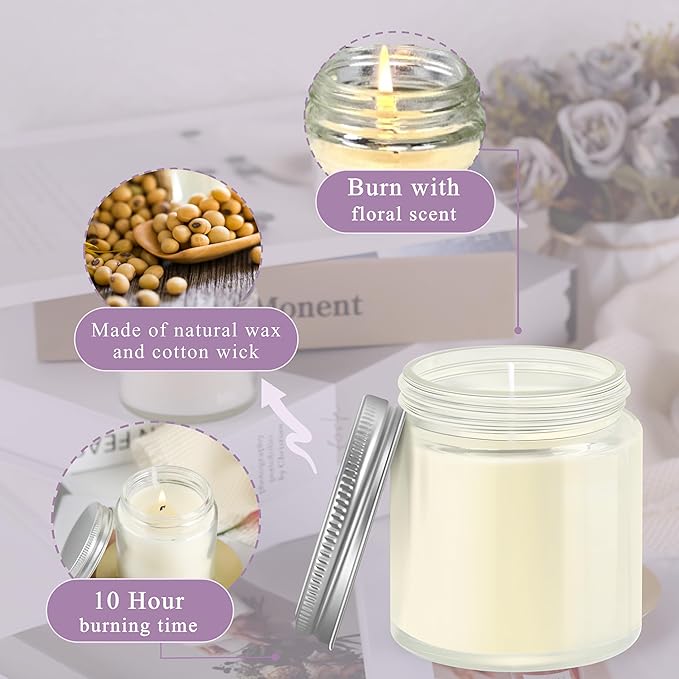 ACITHGL 36 Pcs 4oz Mini Mason Jar Candles Small Scented Candles Bulk Aromatherapy Ideal Souvenir Favors for Wedding Birthday Party (Freesia, Lavender, Jasmine, Silver)