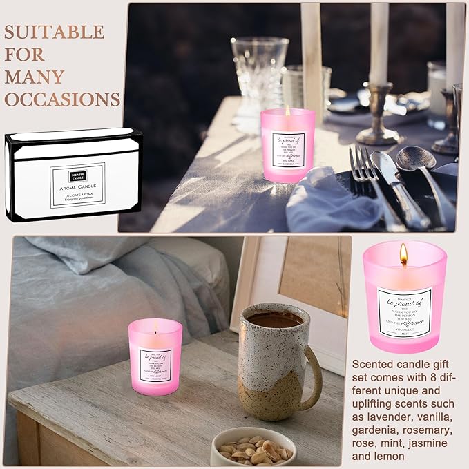 MTLEE 16 Pack Scented Candles Gifts Set Aromatherapy Soy Wax Candles Bulk Scented for Bridesmaid Birthday Valentine Mother's Day Bath Yoga Family Gatherings Festive(Inspirational,Pink)