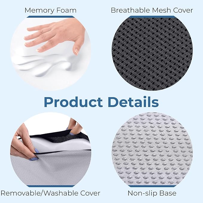 5 STARS UNITED Seat Cushion for Tailbone Pain Relief – Memory Foam Cushion for Coccyx, Hip, Hemorrhoid, Sciatica & Post-Surgery Recovery – Wheelchair, Car, Desk, Gaming & Office Chairs, D Gray