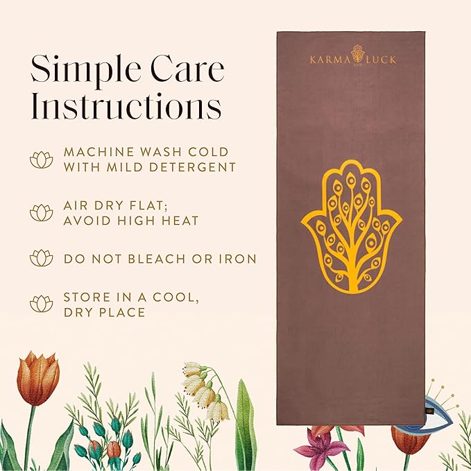 KARMA AND LUCK Grounded Grace Yoga Towel, Rooted Energy for Strength & Balance, Non-Slip Hot Yoga Mat Towel with Silicone Base, Highly Absorbent Terry Suede, 26” x 72”