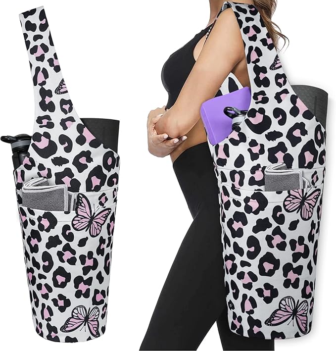 Fashion Printed Yoga Mat Bag with Large Side Pocket & Zipper Pocket Long Tote Yoga Bag Fit Most Size Mats - Holds More Yoga Accessories