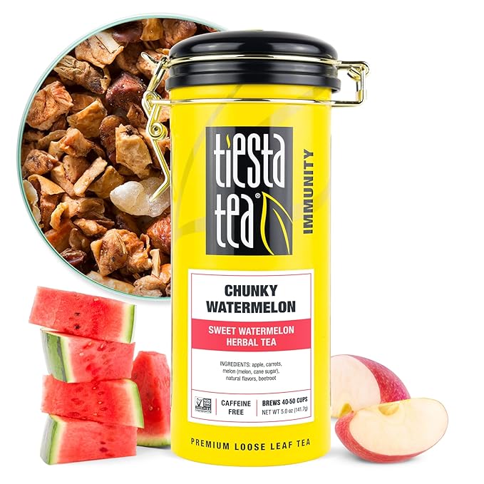 Tiesta Tea - Chunky Watermelon, Loose Leaf, Sweet Watermelon Herbal Tea, Premium Non-Caffeinated Fruit Blend, Makes Hot or Iced & Brews Up to 50 Cups, 5oz Refillable Tin