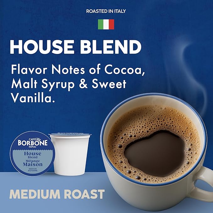 Caffè Borbone House Blend Coffee (60 Count) – Medium Roast, 100% Arabica, Roasted in Italy with Rich and Smooth Taste – Single Serve Coffee Pods Compatible with K-Cup Brewers