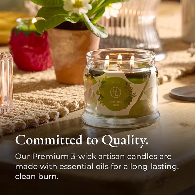 PartyLite Farm Fresh Herbs Scented, Notes of Eucalyptus, Thyme, Garden Mint, Cedarwood & Patchouli, 13.2oz 3-Wick Jar Candle, 45 Hour Burn Time, Luxurious Fragrance, Ideal for Gifting