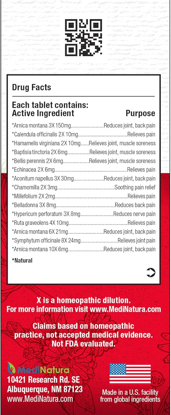 MediNatura T-Relief Arnica +12 Natural Actives - Whole Body Fast-Acting Formula for Women & Men - 100 Tablets