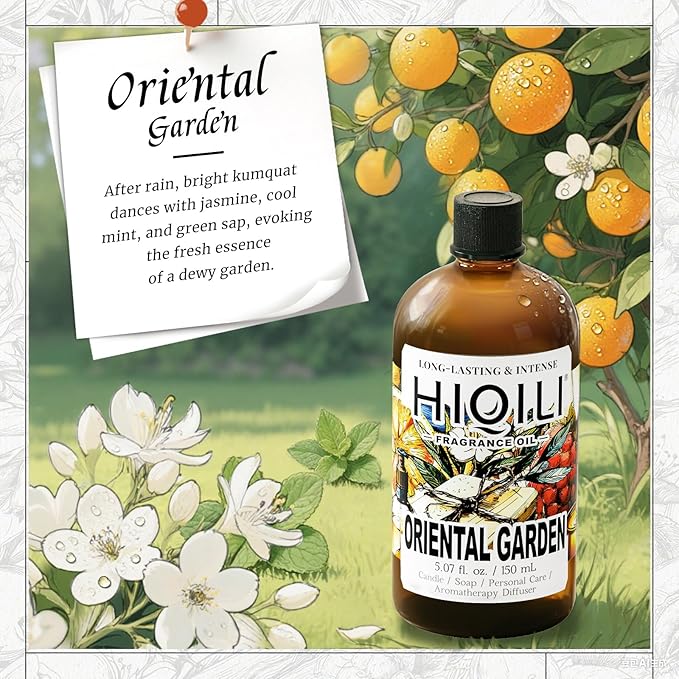 HIQILI Oriental Garden Fragrance Oil for Candle & Soap Making, Inspired by H.er-mes Le-Jrn deMonsr-Li, Luxury Hotel Scents for Essential Oil Diffuser, Aromatherapy - 5.07 Fl Oz