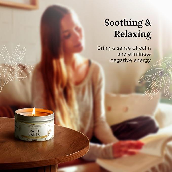 Magnificent 101 Long Lasting Palo Santo Scented Candle - 6 oz - 35 Hour Burn - Natural Soy Wax Smudge for House Energy Cleansing, Positive Vibes & Manifestation