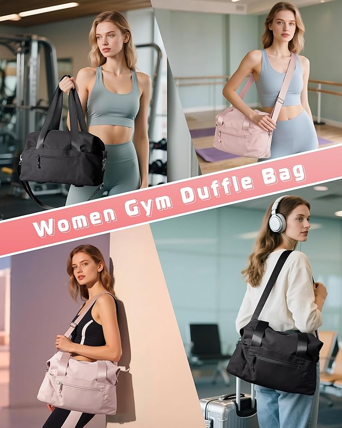 Smasrob Small Gym Bag with Yoga Mat Holder, Wet Pocket and a Separate Pouch, Small Gym Duffle Bag for Women with Detachable Crossbody Shoulder Strap, Pink