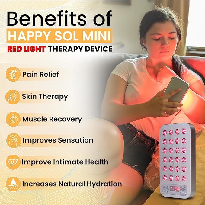 The Mini Go Handheld Red Light Therapy Device, 24 LEDs, 5 Brightness Levels, Adjustable Frequencies, Rechargeable Battery, Red and Infrared Light Therapy, On The Go Light Therapy, Gray