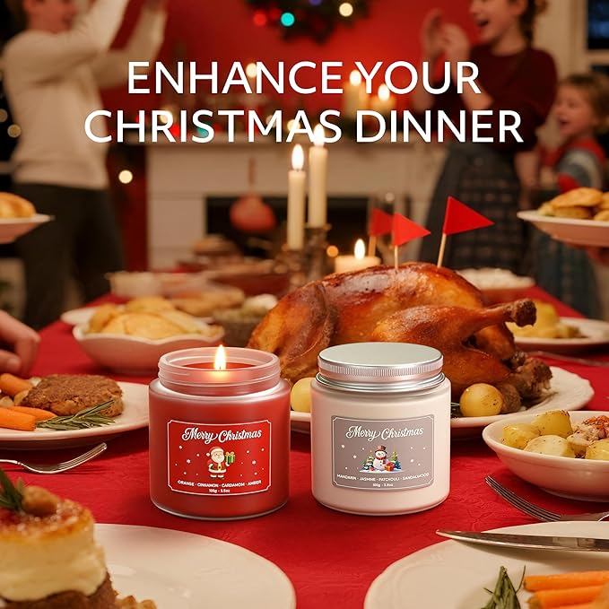 NORVENCE Christmas Candles, Scented Candles Gift Set for Stress Relief, Stress Relief Candle Gifts for Women and Men, Christmas Candle Gifts for Women (Red & White, 7 oz)