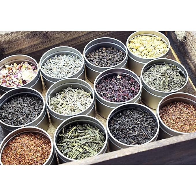 Loose Leaf Tea Sampler Create Your Own Tea Blend Starter Kit w/Sencha, Rooibos, China Black, & Ginger, Lavender, Rose, Lemongrass, Hibiscus Spices