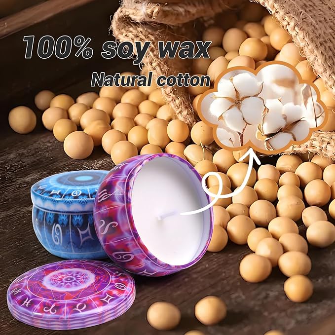 12 Constellation Scented Candles Gift Sets | Soy Wax Travel Tins Candles with Essential Oils |12 Scents Aromatherapy Relaxation Jar Candles for Home | Birthday, Candle Gift Sets for Women/Men