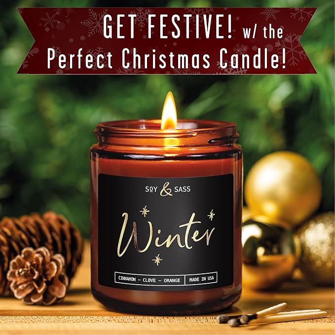 Winter Candle, Christmas Candles Scented - w/Orange, Cinnamon & Vanilla - Infused with Essential Oils I Winter Candles I 9oz, 50Hr, Made in USA