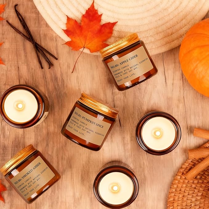 Fall Candles for Home Scented, 6 x 3.5 oz Soy Wax & 150 Hours Long Lasting Fall Winter Candles Sets, Gifts for Women Birthday Thanksgiving Day Merry Christmas | Apple Cinnamon Pumpkin Spice|