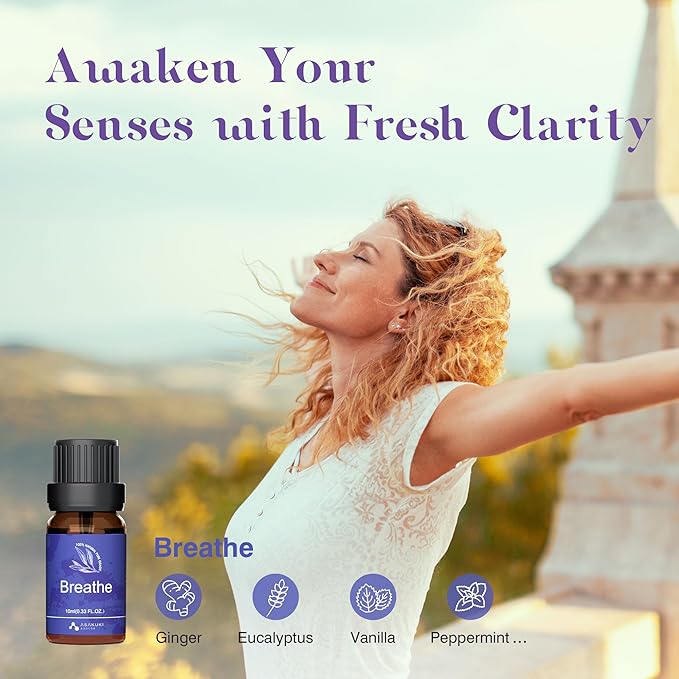 ASAKUKI Essential Oils for Diffuser – 6 Mood Essential Oil Blends (Breathe, Uplift, Sensual, Balance, Unwind, Rest) for Morning to Night Rituals, Home & Daily Use