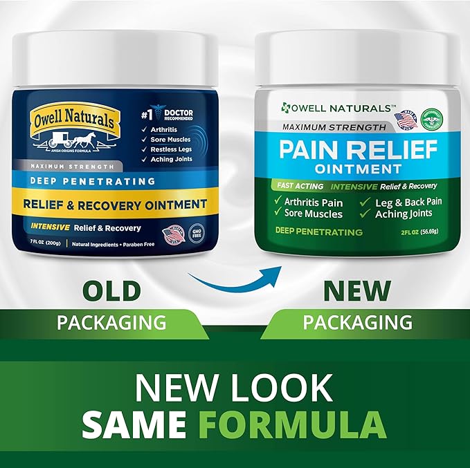 OWELL NATURALS Pain Relief Ointment 2 oz – All Natural Oil Based Fast Acting Formula for Arthritis, Joint & Muscle Discomfort, Long-Lasting Soothing Balm for Sore Muscles & Stiffness