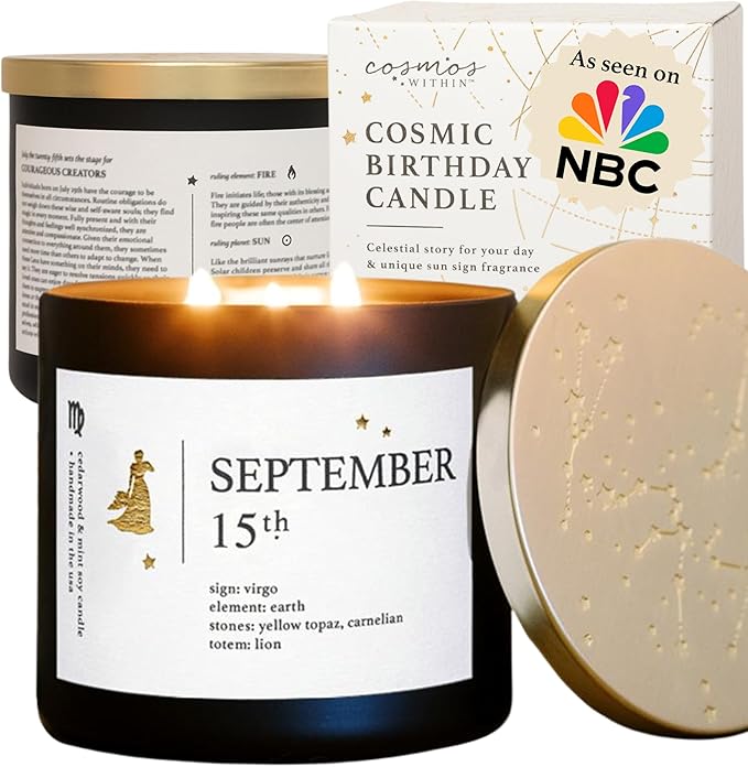 September 15th Personalized Zodiac Candle | Inspirational Astrology Reading and Daily Affirmation for Your Birthdate | Handmade Virgo Candles | Astrology Birthday Gifts for Women
