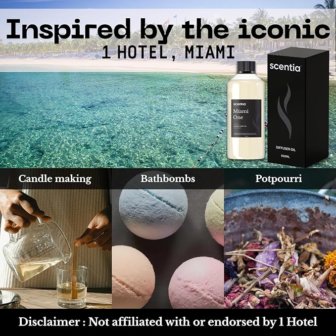 Scentia Miami One Aroma Oil 500 ml 16.9 fl oz – Aromatherapy Fragrance oil Inspired by 1 Hotel® Miami Beach – Lemon & Sandalwood Luxury Blend for HVAC and Waterless Diffusers –Holiday & Christmas Gift