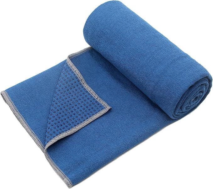 Eunzel Yoga Towel,Hot Yoga Mat Towel with Grip Dots Sweat Absorbent Non-Slip for Hot Yoga, Pilates and Workout 24" x72", Steel Blue